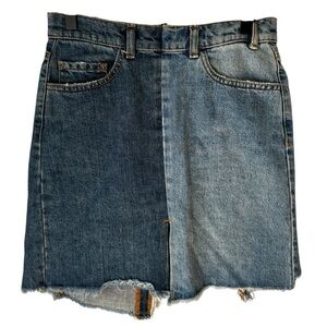 Zara Patchwork Distressed Denim Boho Grunge Mini Skirt Size XS